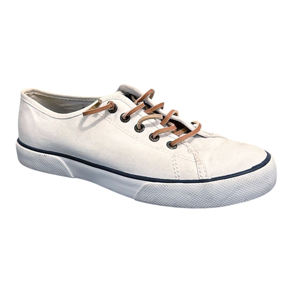 Sperry Crest Vibe Sneaker Top Sider Women 7 White Canvas Rawhide Laces Deck Shoe